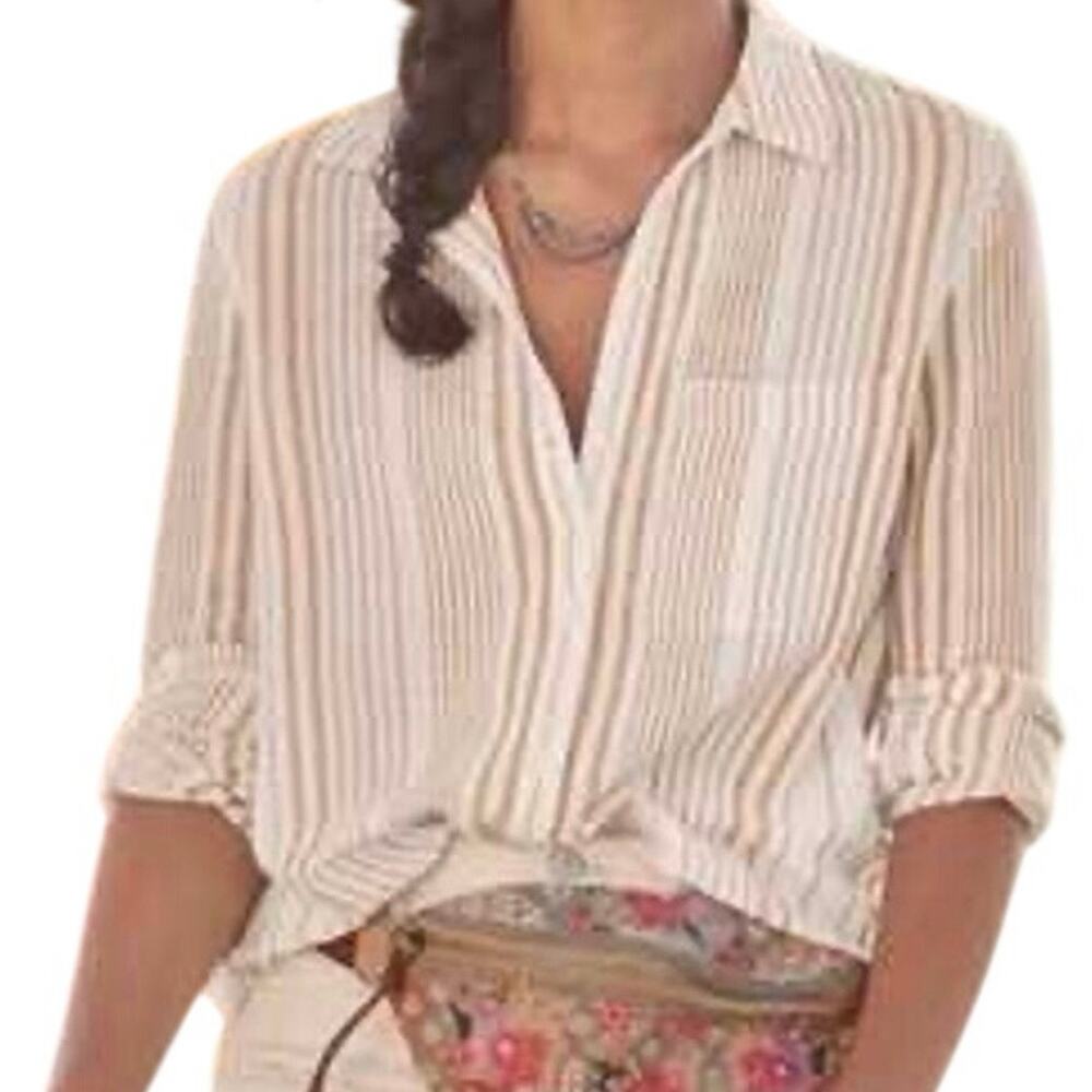 Sundance Create Beauty Gauze Striped Shirt, M